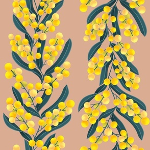 Australian wattle floral pattern on peach / big scale