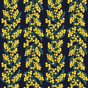 Australian wattle floral pattern on navy blue