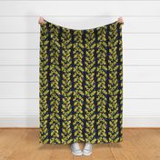 Australian wattle floral pattern on navy blue / big scale