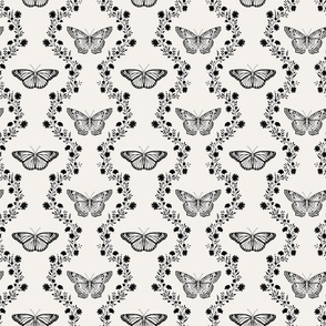 Butterfly garden vintage black and white - small scale