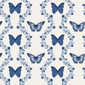 Butterfly garden cobalt blue watercolor on white - medium scale