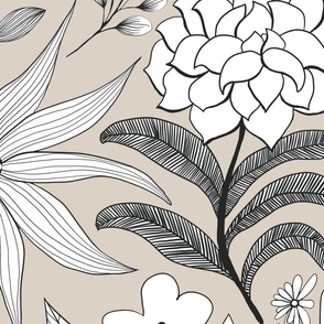 Wildflowers on cream background. Line Art Drawing  - large