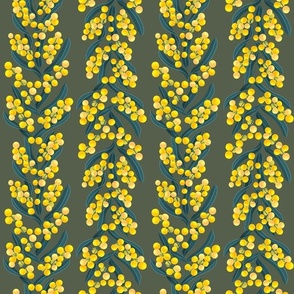 Australian wattle floral pattern on kaki