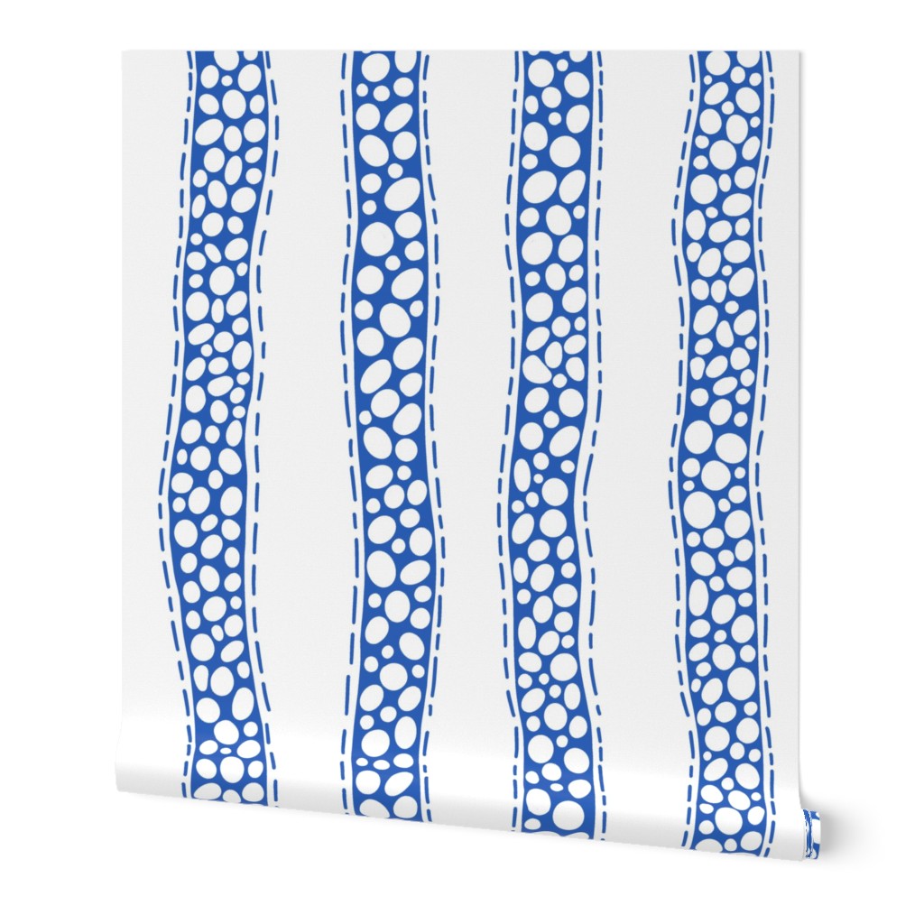 Blue vertical wavy lines with dots and dashes