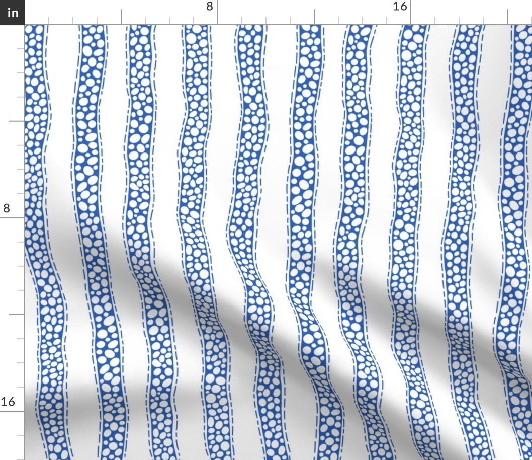 Blue vertical wavy lines with dots and dashes