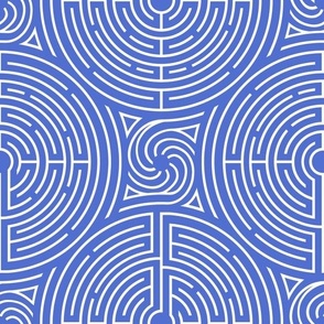 Labyrinth and spiral in white and blue