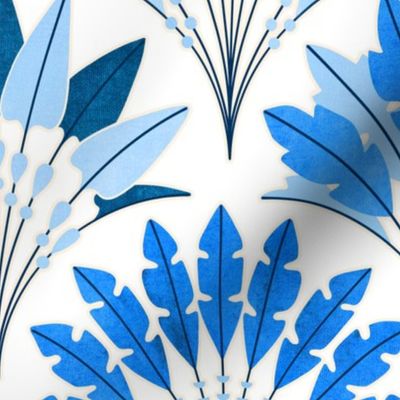Art Deco Block Print Palms - Chine Blue and White - Medium Scale 