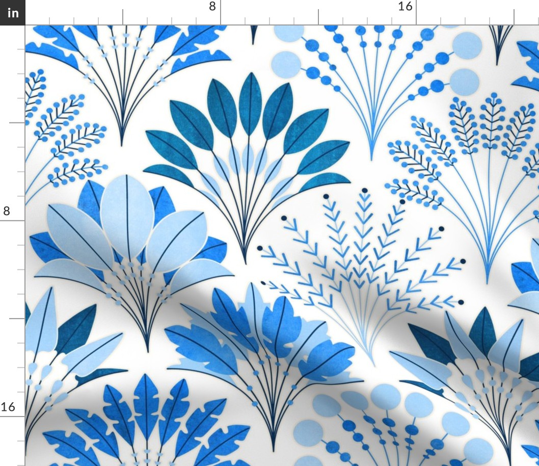 Art Deco Block Print Palms - Chine Blue and White - Medium Scale 