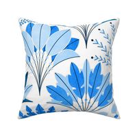 Art Deco Block Print Palms - Chine Blue and White - Large Scale 