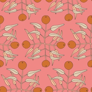 The orange tree / leaves / in salmon pink and orange