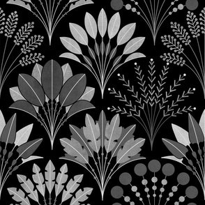 Art Deco Block Print Palms - Monochrome - Medium Scale