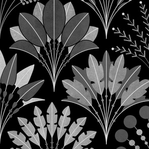 Art Deco Block Print Palms - Monochrome - Large Scale