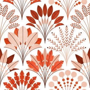 Art Deco Block Print Palms - Red Orange - Medium Scale