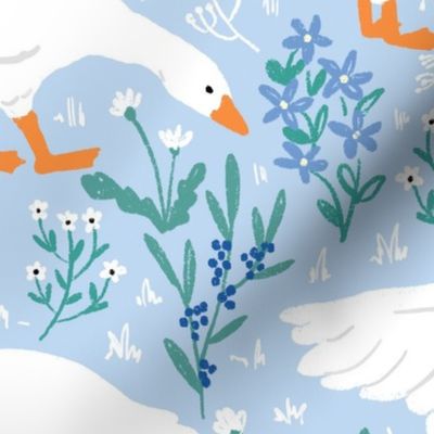 Goose Easter Spring fabric wallpaper large scale blue