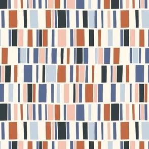 Hand-Drawn Blue Nova-Terracotta Stripes - Geometric Modernism - Medium Scale