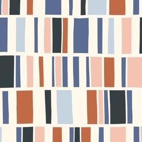 Hand-Drawn Blue Nova-Terracotta Stripes - Geometric Modernism - Large Scale
