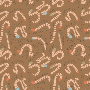 Playful Worm Trails with sienna background 