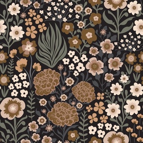 Dark Neutral Botanical Wild Flowers Garden