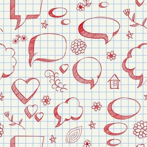 Doodles with Speech Bubble, Flower, Heart on Notebook for Back to School Theme 