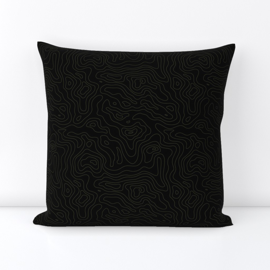 Black and Olive Green Stripes Wave Elevation Topographic Topo Map Pattern 