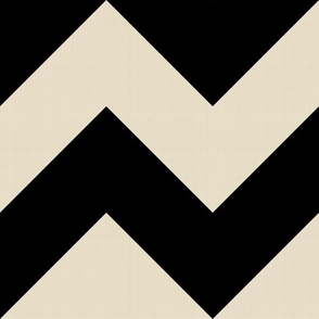 Large traditional chevron geometric in sophisticated black and linen textured beige. 