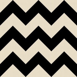 Medium traditional chevron geometric in sophisticated black and linen textured beige. 