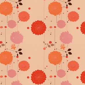 A Pink  Orange and Red Vintage inspired vertical vine pattern.