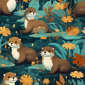 otters in pond