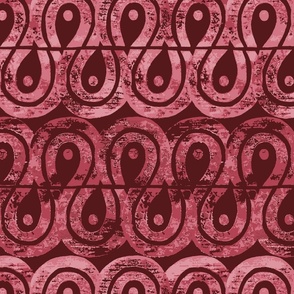 Hand-stamped Arches and Swirls - Geometric Block Print - Dark Magenta Pink