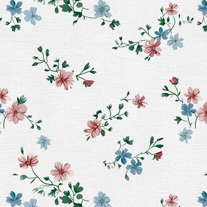 Anne's Ditsy Floral Meadow on off-white linen backround - medium scale