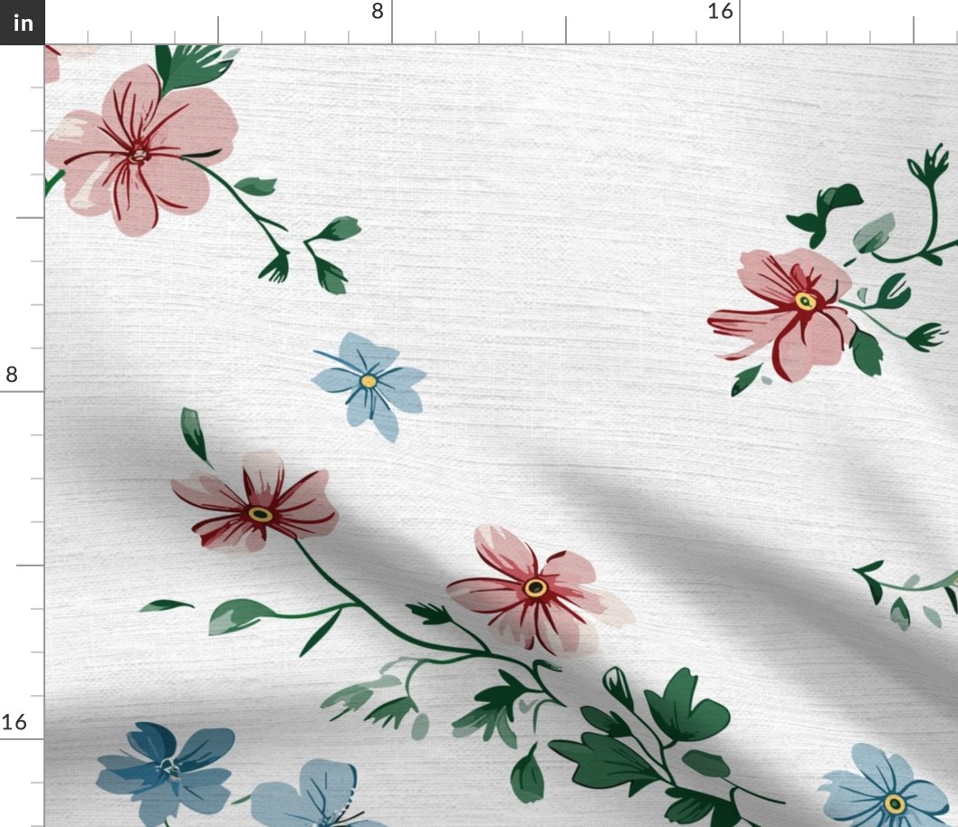 Anne's Ditsy Floral Meadow on off-white linen backround - large scale