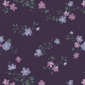 Anne's Ditsy Floral Meadow on dark purple linen backround - medium scale