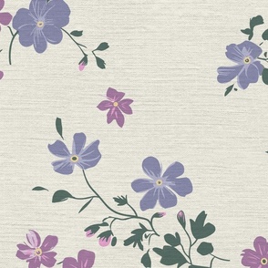 Anne's Ditsy Floral Meadow lavender and pink on off-white linen backround - large scale