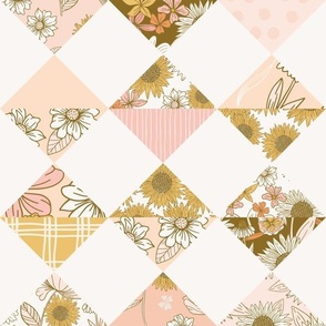 patchwork cheater quilt retro florals