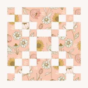 patchwork cheater quilt retro florals