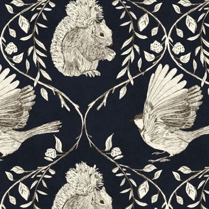 Branches and Vines birds and squirrels-Navy Blue_large