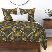 Zig Zag Wattle flower black golden yellow cream green / large scale 