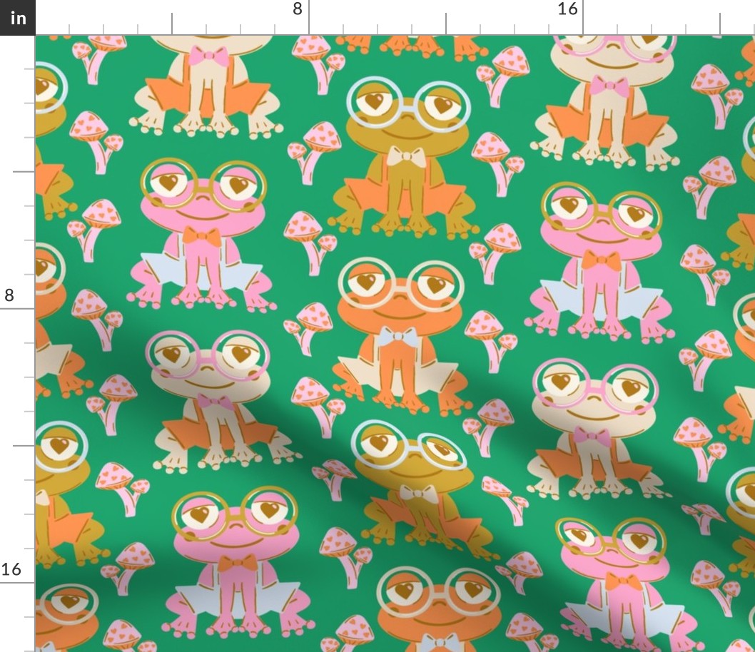 Retro Dapper Frog Friends and Mushrooms - LG