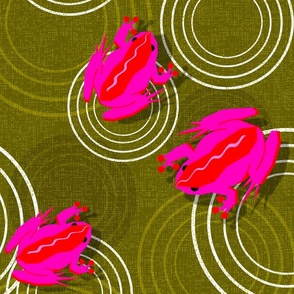 Pink papercut frogs on bubbling pond_leapyeardc