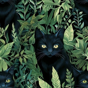 Black cats and greenery