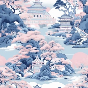 pastel chinoiserie oriental landscape
