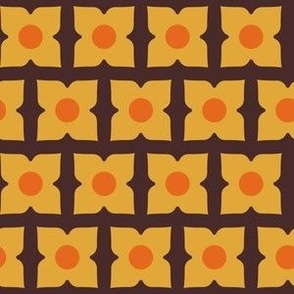 Retro Flower Tile in Goldenrod + Brown