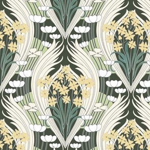 1900 Vintage Abstract Art Nouveau Floral 2c by Rene Beauclair - in Yellow and Spring Green