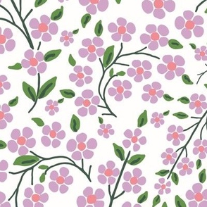Folk Art Vining floral in lilac purple and white/ art deco ditsy floral