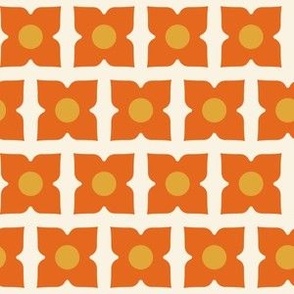 Retro Flower Tile in Orange + Cream