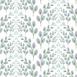 Art Nouveau Feathers in stripes of Arches in lavender & mint blue on white 