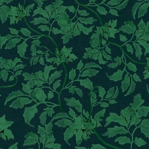 Arsenic green leafy vines with a vintage linen texture 