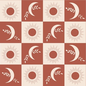 Checkered Terracotta Sun and Boho Moon 
