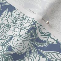 Small - Painterly peonies - Blue and green - painted floral - artistic deep blue painterly floral fabric - spring garden preppy floral - girls summer dress bedding wallpaper - blue nova