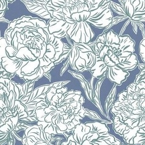 Small - Painterly peonies - Blue and green - painted floral - artistic deep blue painterly floral fabric - spring garden preppy floral - girls summer dress bedding wallpaper - blue nova